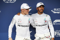 Front row starters, Valtteri Bottas, Mercedes AMG F1, and pole man Lewis Hamilton, Mercedes AMG F1