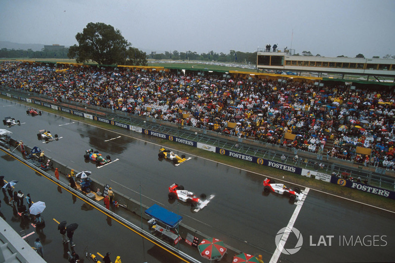 Cars line up on the grid and wait for the start