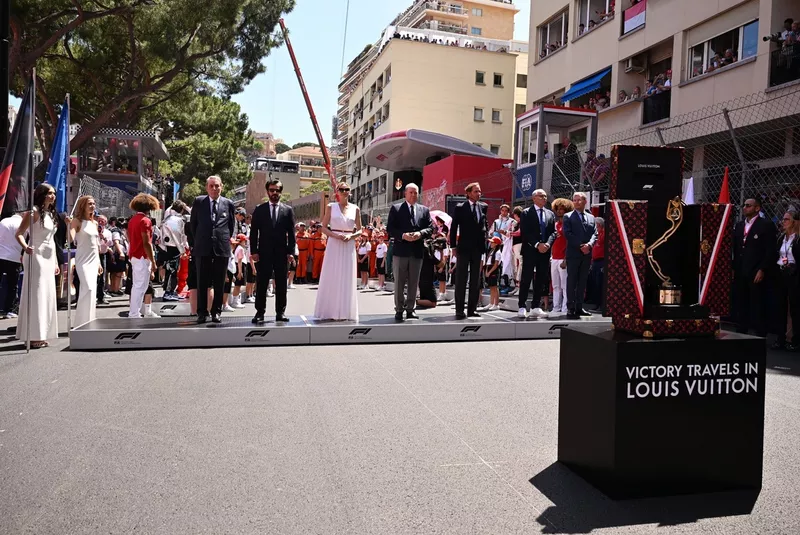 Mohammed ben Sulayem, FIA President, Prince Albert II of Monaco, Princess Charlene of Monaco, and Stefano Domenicali, CEO, Formula One Group.