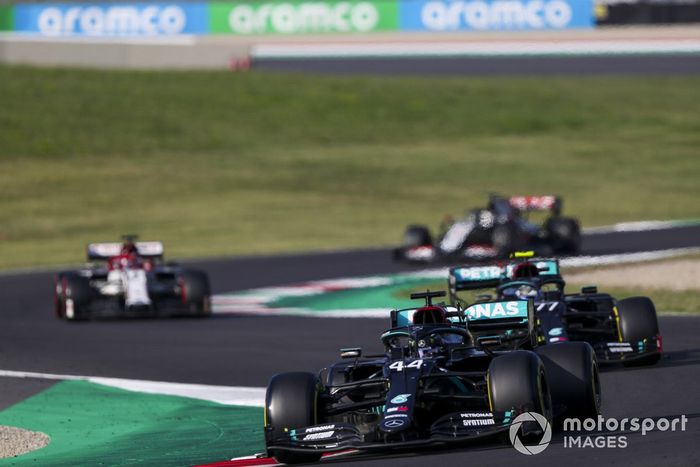 Lewis Hamilton, Mercedes F1 W11, Valtteri Bottas, Mercedes F1 W11, Kimi Raikkonen, Alfa Romeo Racing C39