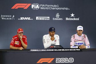 Sebastian Vettel, Ferrari, ed Esteban Ocon, Racing Point Force India F1 Team, in conferenza stampa