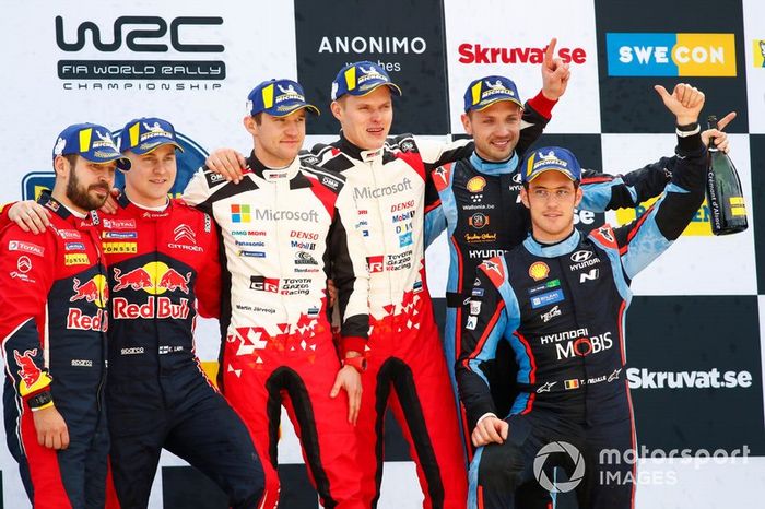 Janne Ferm, Esapekka Lappi, Citroen World Rally Team Citroen C3 WRC, Martin Järveoja, Ott Tänak, Toyota Gazoo Racing WRT Toyota Yaris WRC, Nicolas Gilsoul, Thierry Neuville, Hyundai Motorsport Hyundai i20 Coupe WRC