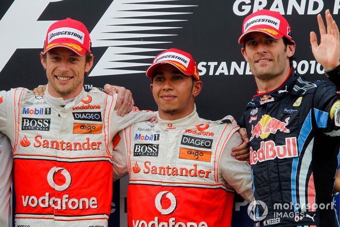 Podio del GP de Turquía 2010: 1. Lewis Hamilton, McLaren, 2. Jenson Button, McLaren, 3. Mark Webber, Red Bull Racing