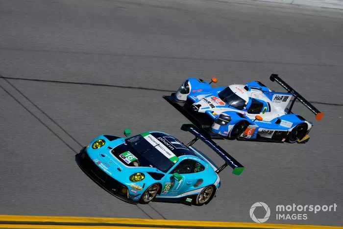 #16 Wright Motorsports Porsche 911 GT3R: Ryan Hardwick, Zacharie Robichon, Jan Heylen, Richard Lietz, #6 Muehlner Motorsports America Duqueine D08: Moritz Kranz, Ayrton Ori, Joel Miller