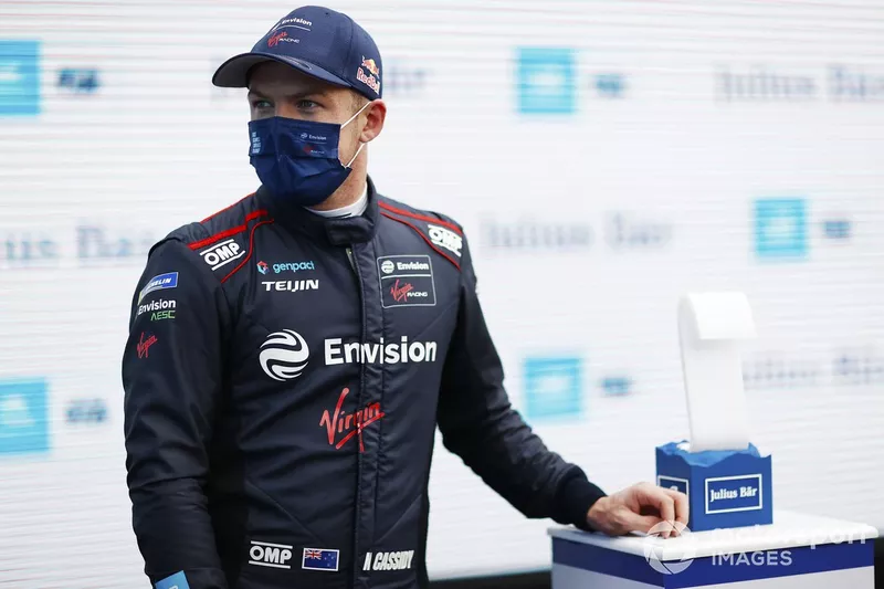 Nick Cassidy, Envision Virgin Racing, with the Pole Position trophy