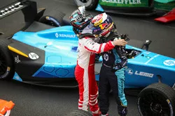 Sébastien Buemi, Renault e.Dams, celebrates with Nick Heidfeld, Mahindra Racing after winning the ra