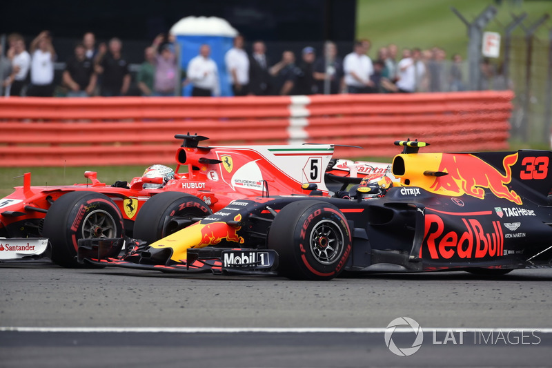 Sebastian Vettel, Ferrari SF70H and Max Verstappen, Red Bull Racing RB13