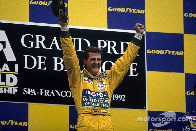 Podium: Race winner Michael Schumacher, Benetton