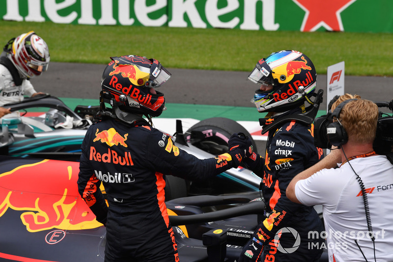 Daniel Ricciardo, Red Bull Racing and Max Verstappen, Red Bull Racing celebrate in Parc Ferme 