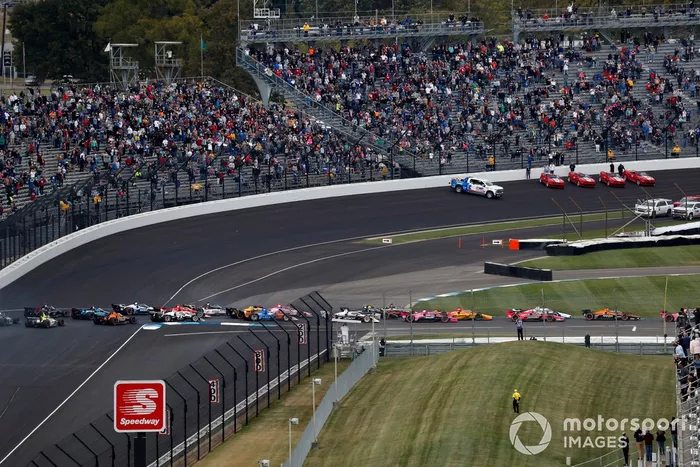 Will Power, Team Penske Chevrolet, Colton Herta, Andretti Harding Steinbrenner Autosport Honda, Alexander Rossi, Andretti Autosport Honda, start, Alex Palou,  Dale Coyne Racing with Team Goh Honda, Jack Harvey, Meyer Shank Racing Honda