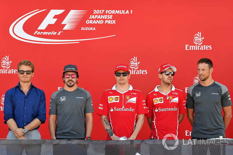 Nico Rosberg, Mercedes-Benz Ambassador, Fernando Alonso, McLaren, Kimi Raikkonen, Ferrari, Sebastian Vettel, Ferrari and Jenson Button, McLaren