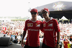 Sebastian Vettel, Ferrari, Kimi Raikkonen, Ferrari, on the F1 Live stage