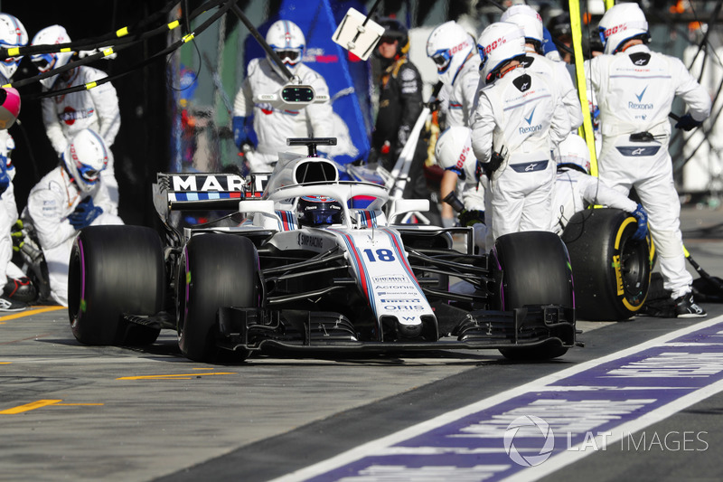 Lance Stroll, Williams FW41 Mercedes pit stop