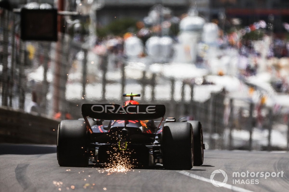 Sparks kick up from Sergio Perez, Red Bull Racing RB18