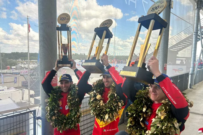 Ganadores de las 24 Horas de Le Mans 2023, Alessandro Pier Guidi, James Calado, Antonio Giovinazzi, AF Corse Ferrari 499P