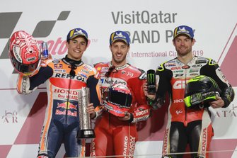 Podium : le deuxième, Marc Marquez, Repsol Honda Team, le vainqueur Andrea Dovizioso, Ducati Team, le troisième, Cal Crutchlow, Team LCR Honda