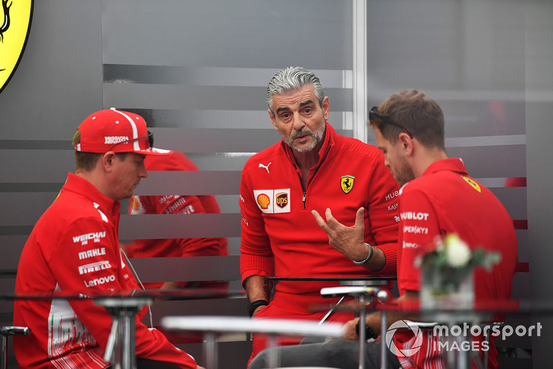 Maurizio Arrivabene, Kimi Raikkonen, Sebastian Vettel, Ferrari