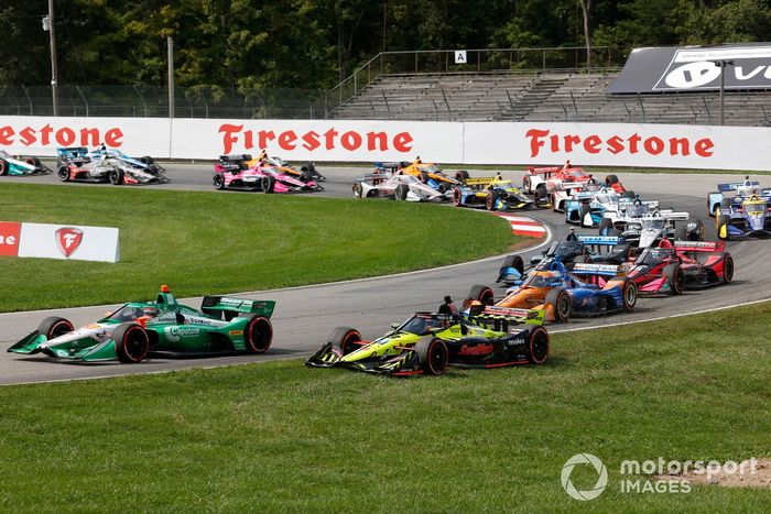 Inicio Felix Rosenqvist, Chip Ganassi Racing Honda, Colton Herta, Andretti Harding Steinbrenner Autosport Honda, chocan