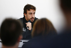 Fernando Alonso, McLaren, talks to the media