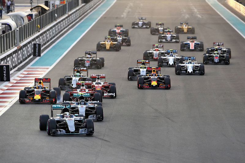 Lewis Hamilton, Mercedes AMG F1 W07 Hybrid leads at the start of the race