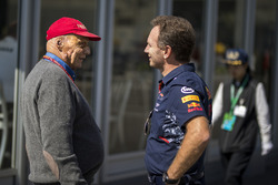 Niki Lauda, Mercedes AMG F1 Non-Executive Chairman and Christian Horner, Red Bull Racing Team Princi