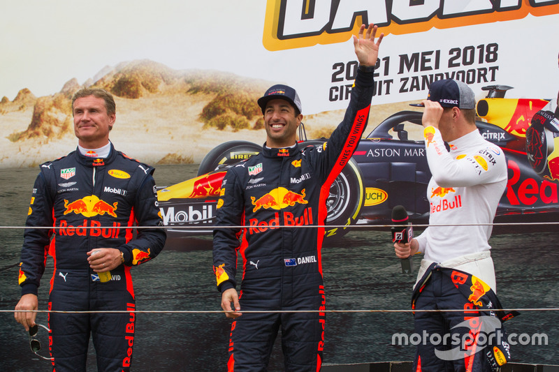 Max Verstappen, Daniel Ricciardo and David Coulthard