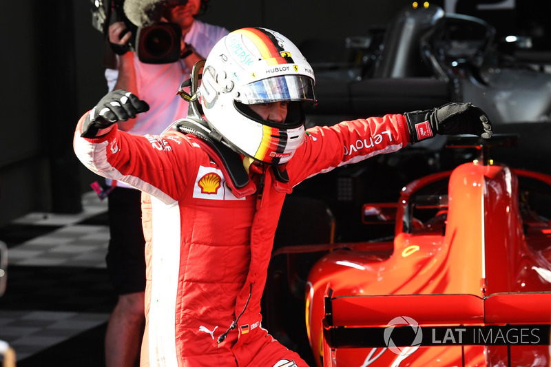 Race winner Sebastian Vettel, Ferrari celebrates in parc ferme