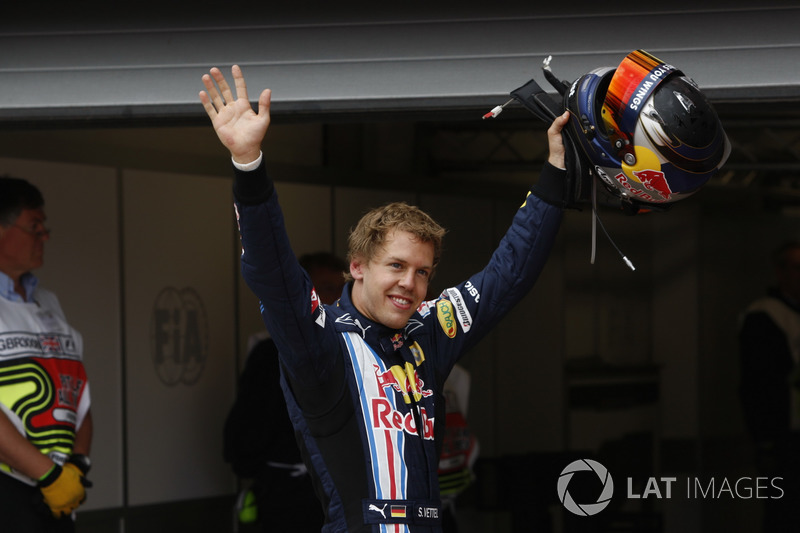 Sebastian Vettel, Red Bull Racing celebrates his pole position