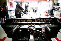 The rear wing of the Haas F1 Team VF-18