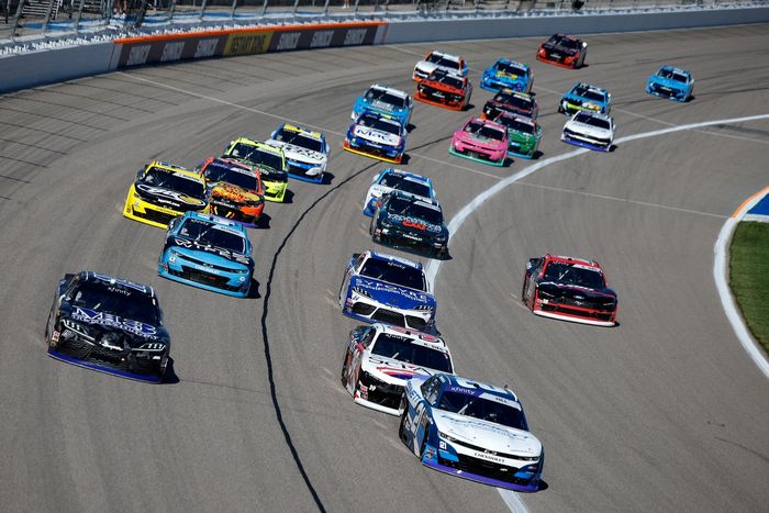 Austin Hill, Chevrolet, Ryan Sieg, Ford, Justin Bonsignore, Joe Gibbs Racing Toyota, Anothony Alfredo, Young's Motorsports Chevrolet