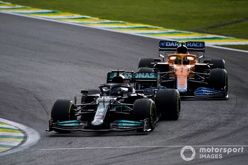 Lewis Hamilton, Mercedes W12, Lando Norris, McLaren MCL35M