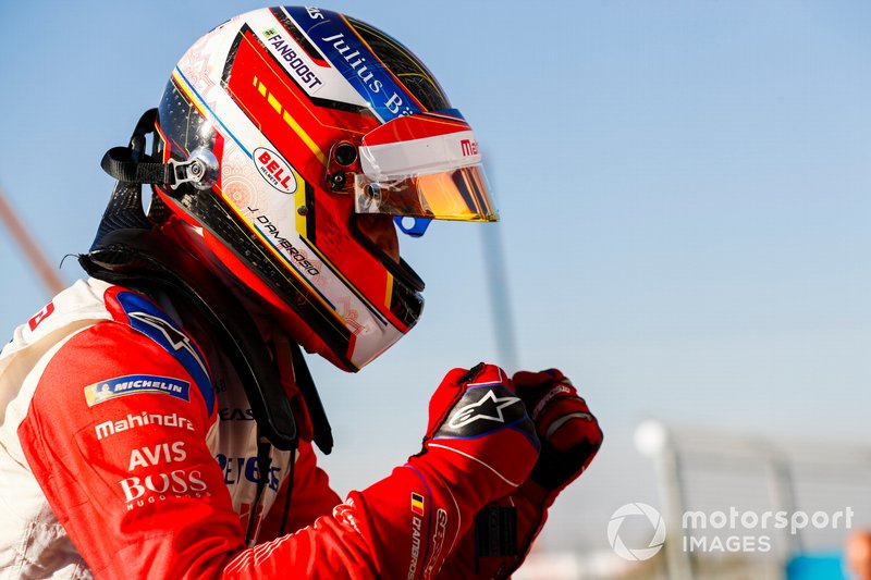 Jérôme d'Ambrosio, Mahindra Racing, celebrates victory in Parc Ferme