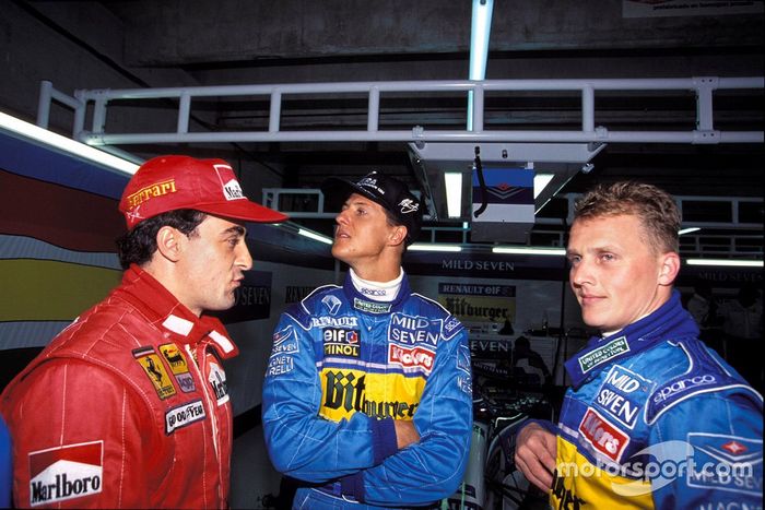 Jean Alesi, Michael Schumacher, y Johnny Herbert