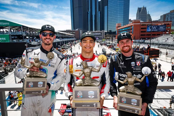 Graham Rahal, Rahal Letterman Lanigan Racing, Alex Palou, Chip Ganassi Racing, Kyle Kirkwood, Andretti Global w/ Curb-Agajanian