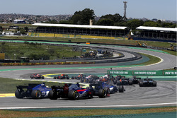Sebastian Vettel, Ferrari SF70H leads at the start of the race