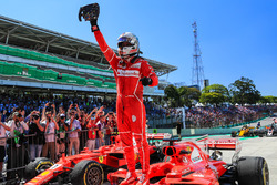 Race winner Sebastian Vettel, Ferrari SF70H celebrates in parc ferme