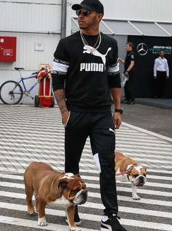 Lewis Hamilton, Mercedes AMG F1 W08 with his dogs Coco and Roscoe
