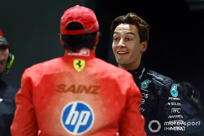 Pole man George Russell, Mercedes-AMG F1 Team, Carlos Sainz, Scuderia Ferrari