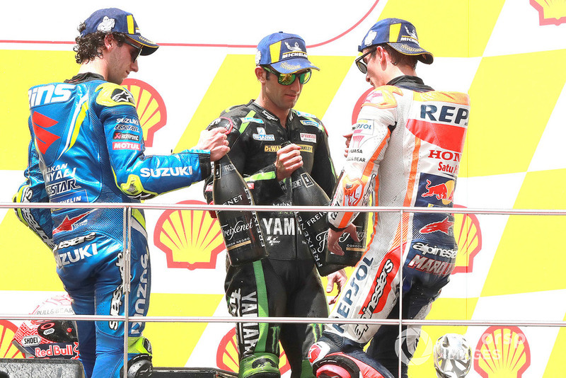 Podio: il vincitore della gara Marc Marquez, Repsol Honda Team, il secondo classificato Alex Rins, Team Suzuki MotoGP, il terzo classificato Johann Zarco, Monster Yamaha Tech 3