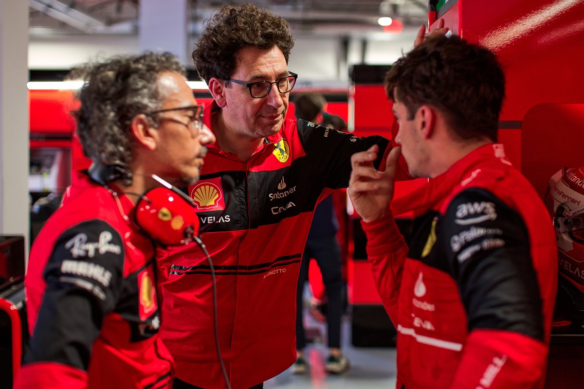 Mattia Binotto, Ferrari Team Principal, Charles Leclerc, Ferrari, Laurent Mekies, Ferrari Racing Director