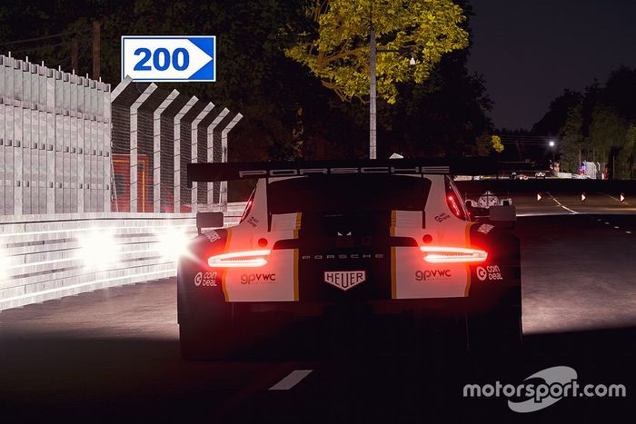 Acción de carrera nocturna de Porsche