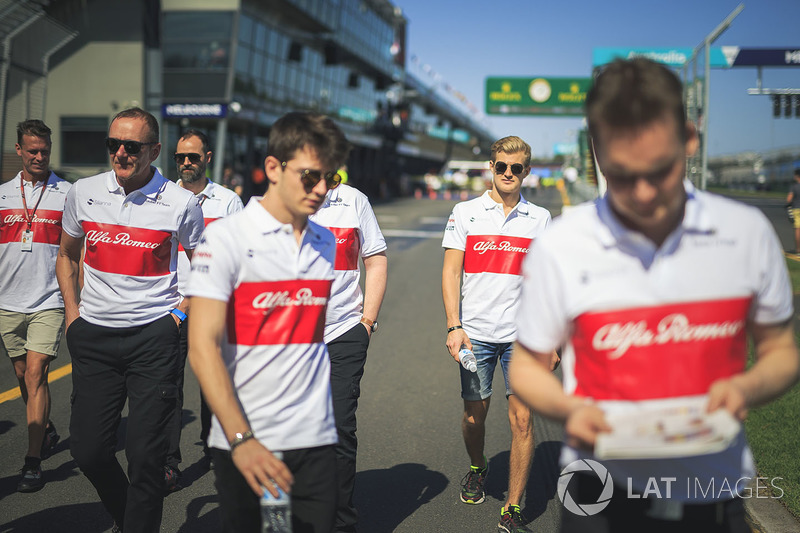 Charles Leclerc, Alfa Romeo Sauber F1 Team and Marcus Ericsson, Alfa Romeo Sauber F1 Team walk the track