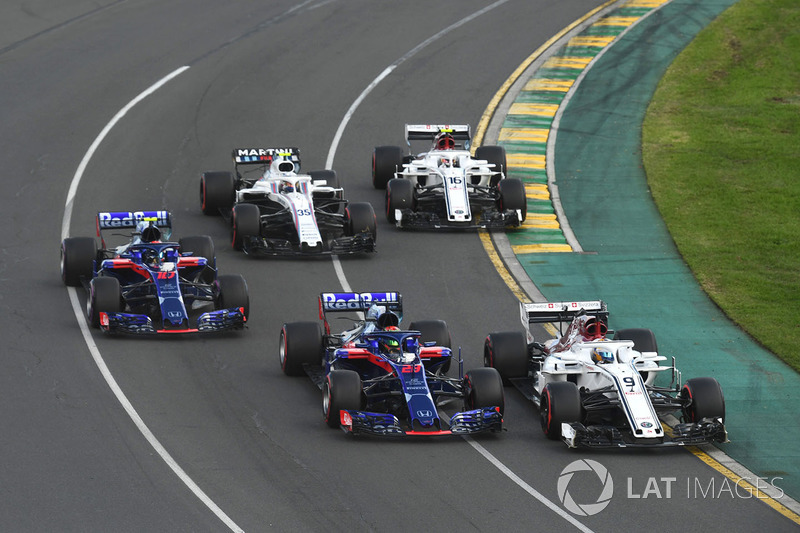 Marcus Ericsson, Sauber C37, Brendon Hartley, Scuderia Toro Rosso STR13, Pierre Gasly, Scuderia Toro Rosso STR13, Sergey Sirotkin, Williams FW41 and Charles Leclerc, Sauber C37