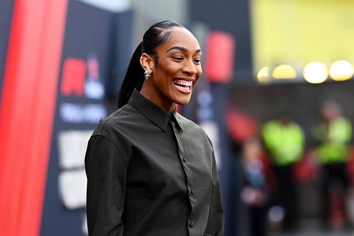 A'ja Wilson arrives in the Paddock 