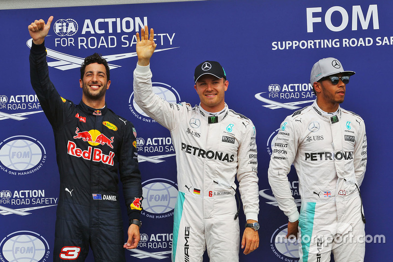 Polesitter Nico Rosberg, 2. Lewis Hamilton, 3. Daniel Ricciardo