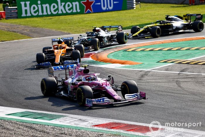 Lance Stroll, Racing Point RP20, Lando Norris, McLaren MCL35, Valtteri Bottas, Mercedes F1 W11