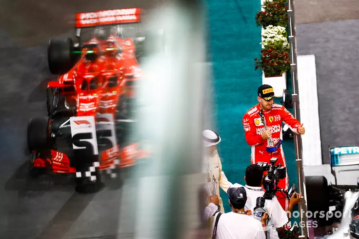 Podio: segundo lugar Sebastian Vettel, Ferrari