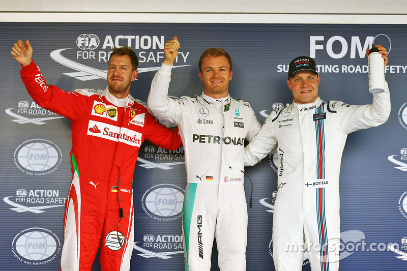 Polesitter Nico Rosberg, 2. Sebastian Vettel (Startplatzstrafe), 3. Valtteri Bottas