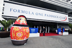 A Troika doll outside the Paddock Club