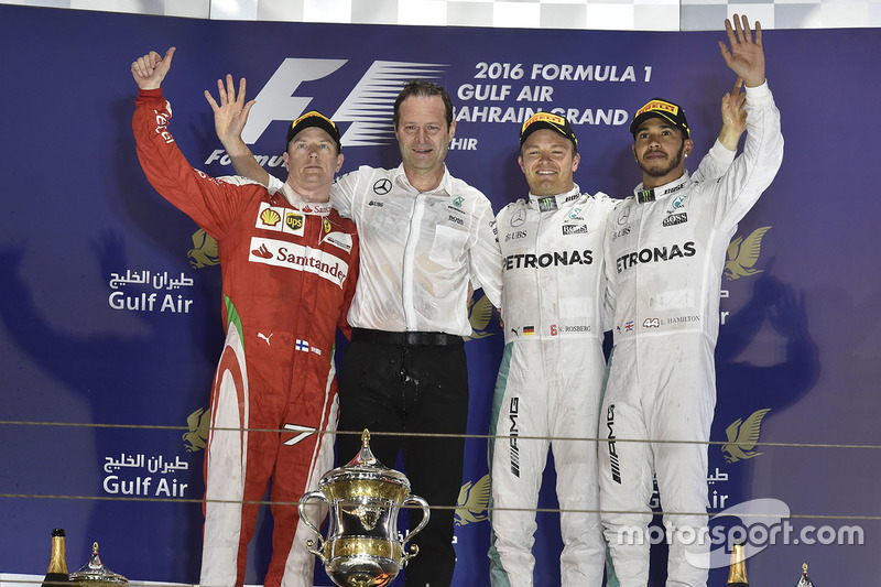 2016: 1. Nico Rosberg, 2. Kimi Räikkönen, 3. Lewis Hamilton
